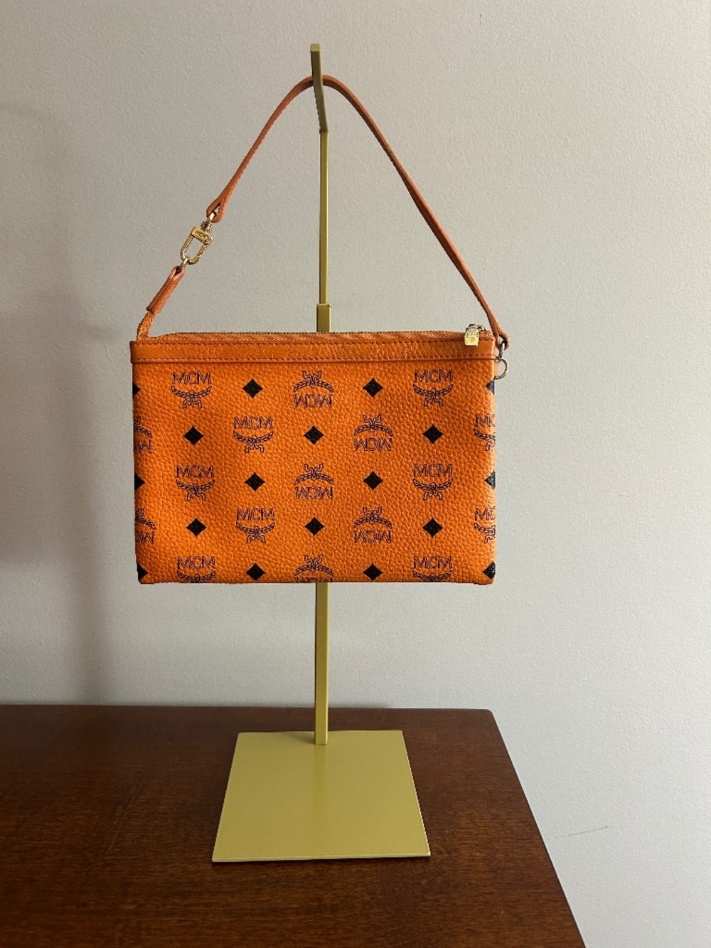 Vintage MCM Visetos Orange Pochette with extended chain